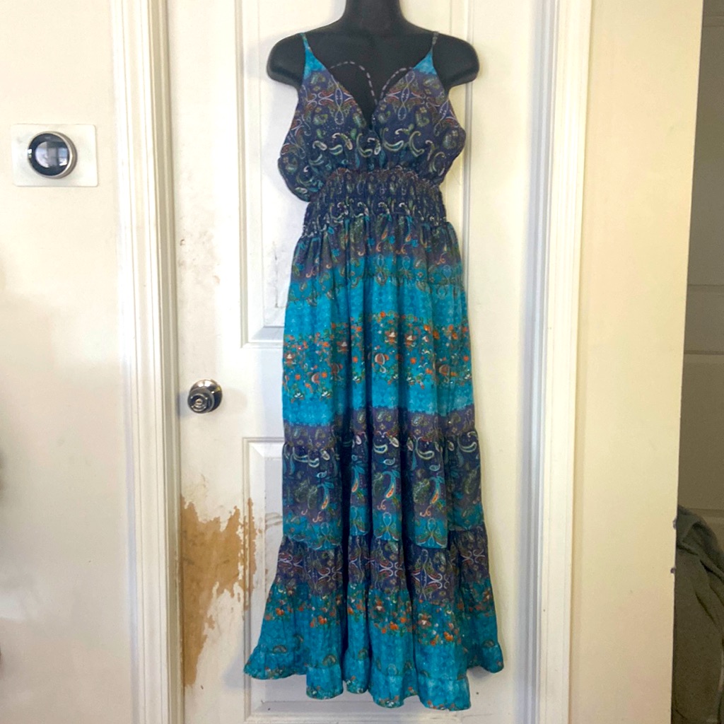 Moo Collection Ruffled Midi Turquoise Dress